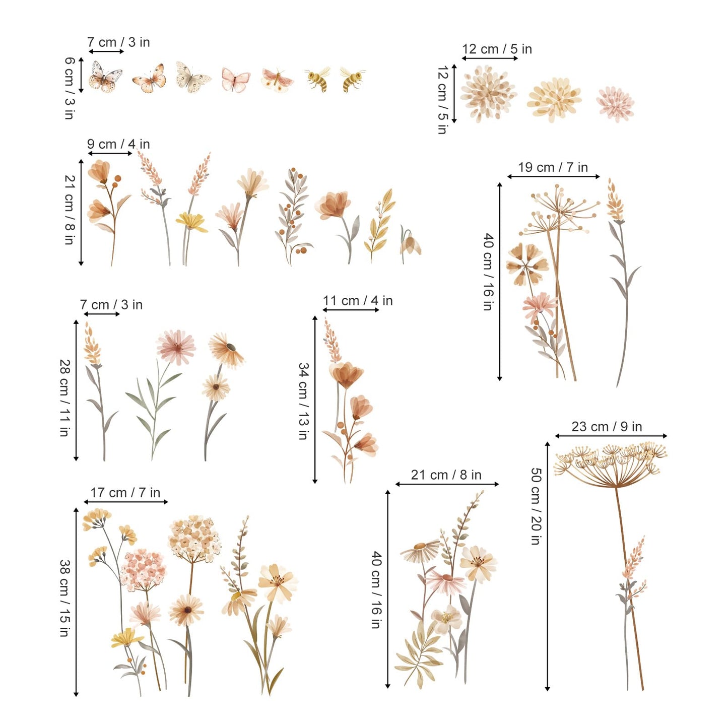 Boho Flower Wall Decals Wildflower Floral Dandelion Grass Wall Stickers Baby Nursery Girls Bedroom Kids Room Wall Decor