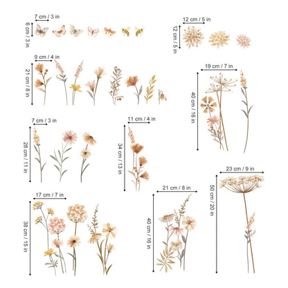 Boho Flower Wall Decals Wildflower Floral Dandelion Grass Wall Stickers Baby Nursery Girls Bedroom Kids Room Wall Decor