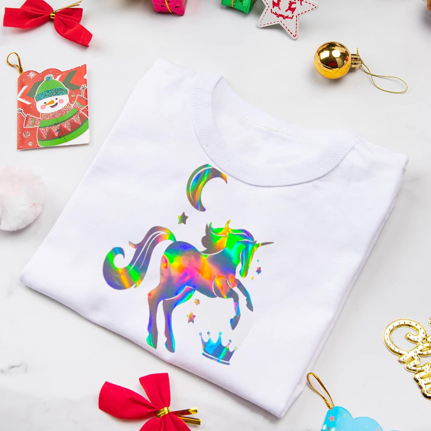 Holographic Heat Transfer Vinyl 12IN x 6FT Rainbow HTV Iron on Vinyl for DIY Iron on Fabrics T-Shirts Hats Compatible with Cricut, Cameo, Heat Press Machines