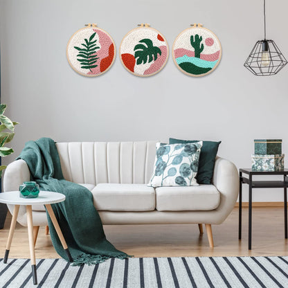 3 Sets Punch Needle Kits - Beginner Adults Kit with Fabric, Hoops, Yarns and Sewing Needles