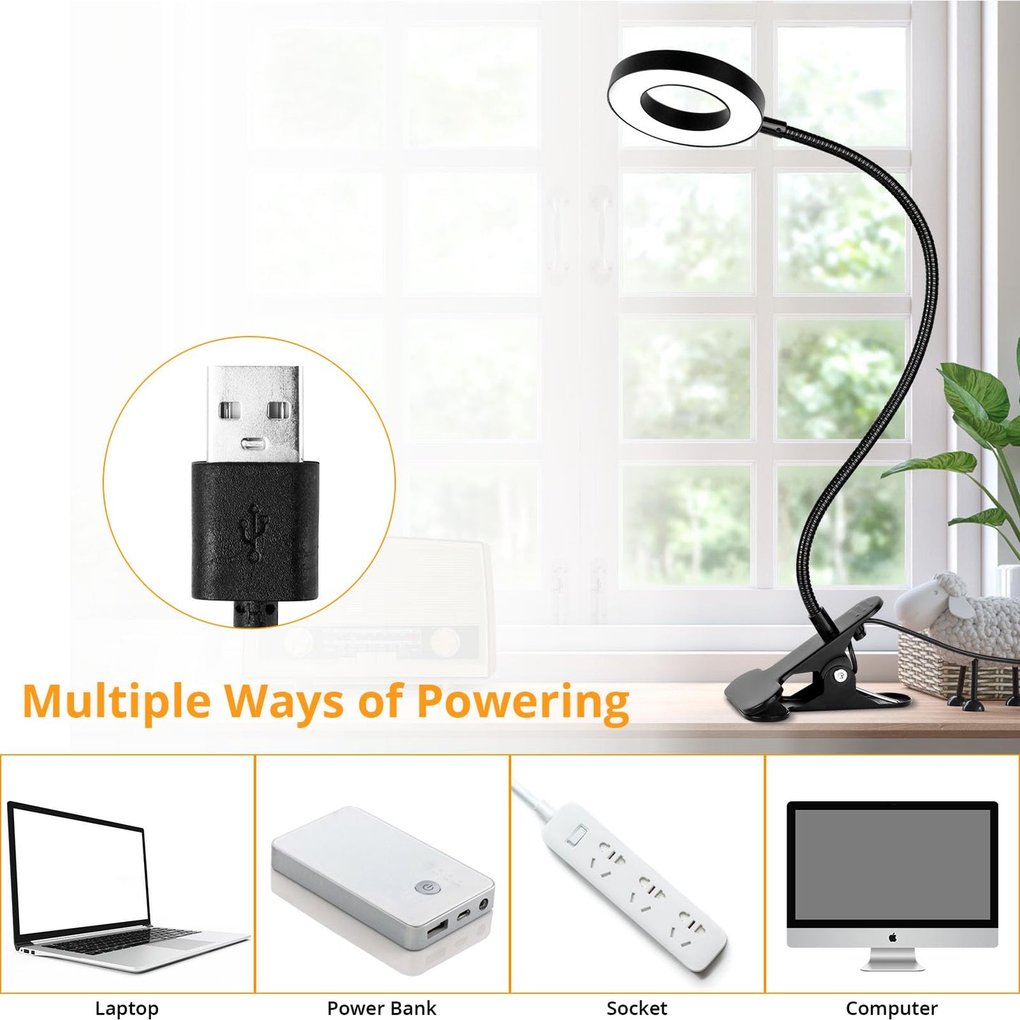 Desk Clip on Lamp for Reading Home Office, 10 Dimmable Brightness 3 Modes, Clamp Light for Bed Headboard