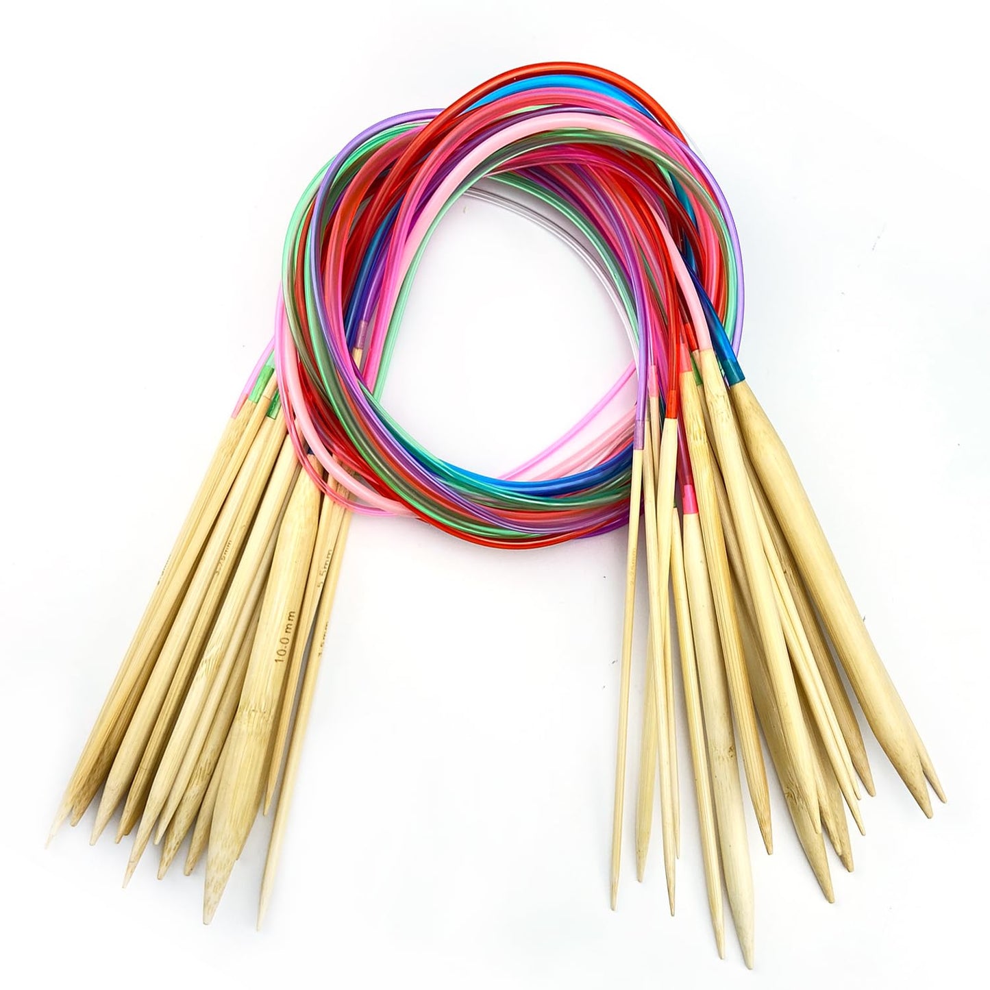 18 Pairs Bamboo Knitting Needles Set Circular Wooden Knitting Needles with Colorful Plastic Cable Size 2mm-10mm,Knitting Needle for DIY Craft(100cm/40inch)