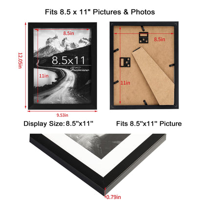 8.5x11 Picture Frames Set of 3, Made of Real High Definition Glass and Solid Frame to Display Certificate or Pictures 8.5x11,To Wall and Tabletop Mounting, black. (8.5x11'')