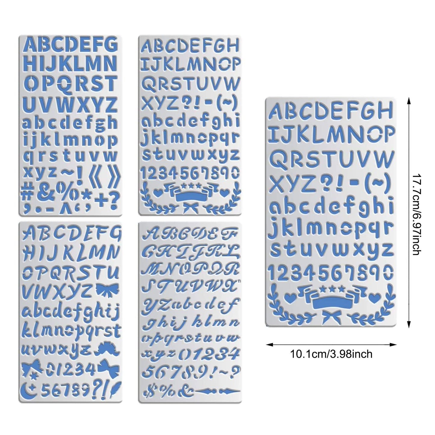 4PCS 4x7 Inch Metal Engraving Stencils Letter Number Metal Stencils for Wood Carving, Drawings and Woodburning, Engraving and Scrapbooking Project