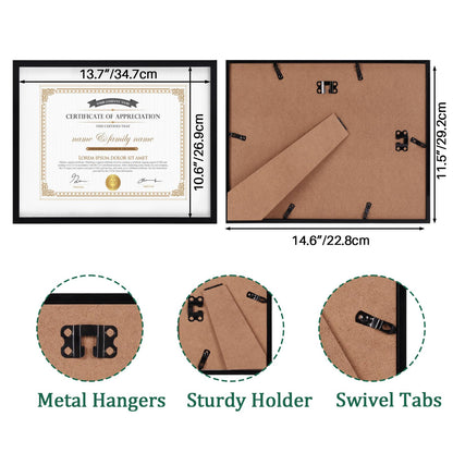 11x14 Black Picture Frame, Display Certificate Document Pictures 8.5x11 with Mat or 11x14 Without Mat, 1 Pack 11 by 14 Frame for Wall Hanging and Table