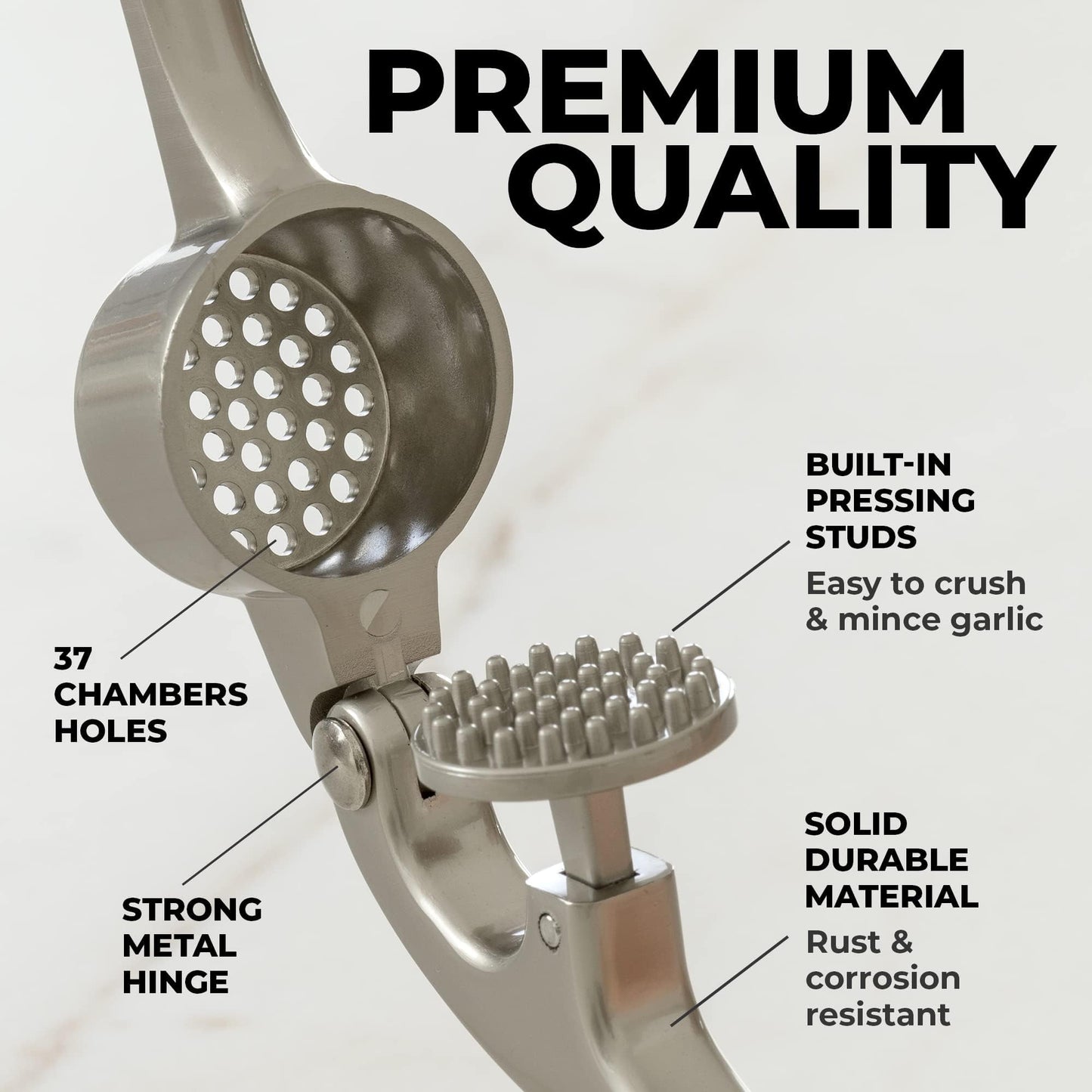 Kitchen Premium Garlic Press Set - Rust Proof & Dishwasher Safe Professional Garlic Mincer Tool - Easy-Squeeze, Easy-Clean with Soft, Ergonomic Handle - Silicone Garlic Peeler & Brush (Silver)