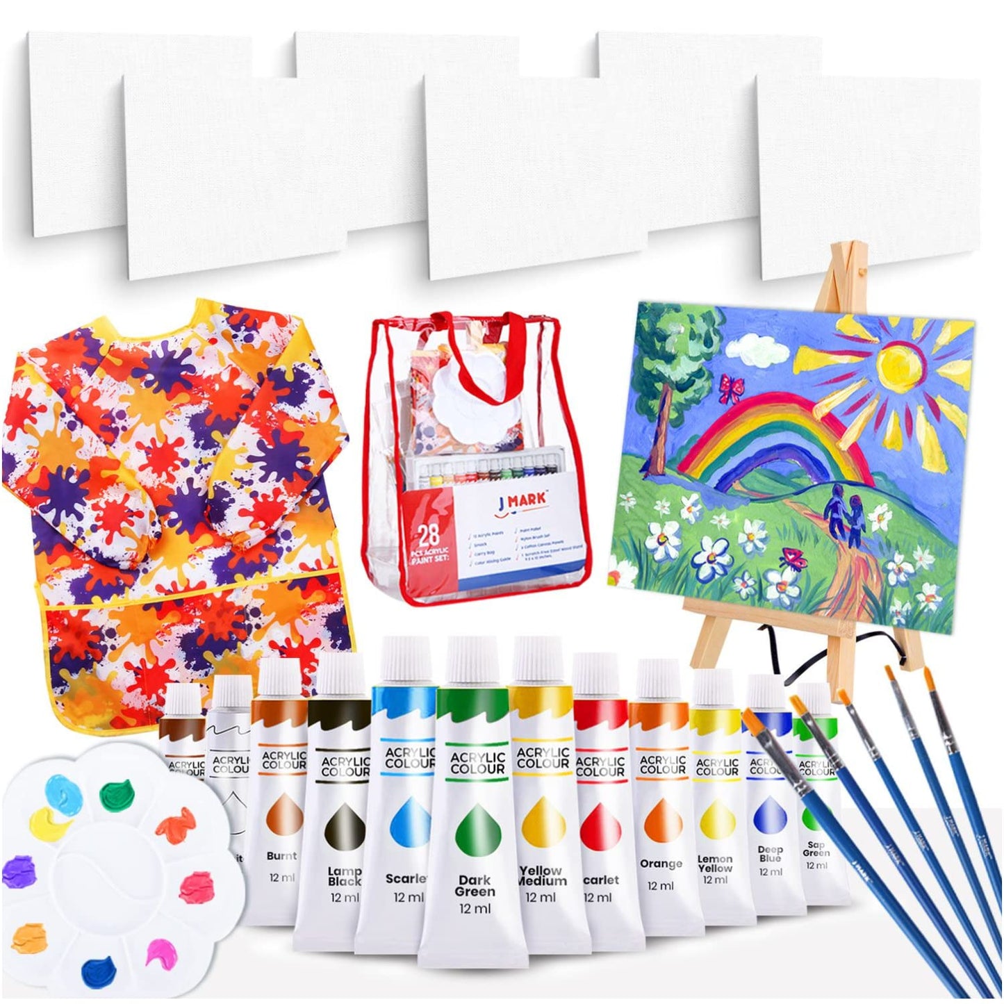 Ultimate Kids Paint Set – Complete Acrylic Paint Set for Kids, Includes Washable Paints, Storage Bag, Wood Easel, Canvas and More