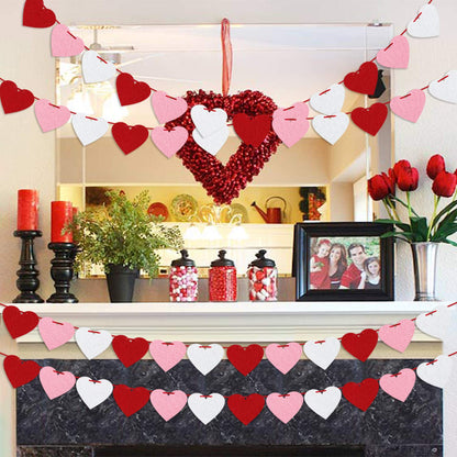Felt Heart Garland Banner, Pre-Strung | Valentine Decorations | Red Pink White Banner | Anniversary Wedding Birthday Party Decor | Outdoor Home Hanging