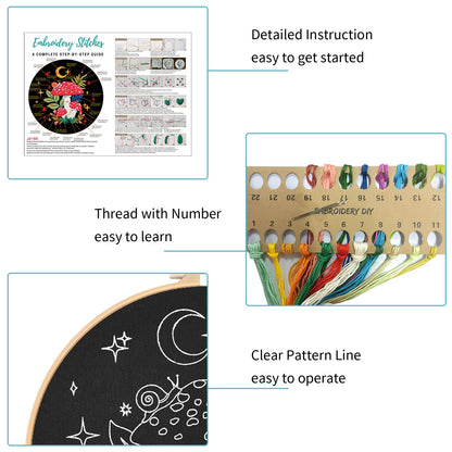 3 Pack Embroidery Kit for Adults Beginners, Stamped Cross Stitch Mushroom Patterns with Hoop, Thread, Needles & Step-by-Step Guide Easy DIY Starter Kit