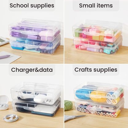 Plastic Pencil Case Box 6 Pack, Large Crayon Maker Pen Organizer, Plastic Containers with Snap Lids, Stackable Craft Storage Boxes Bulk, School Supplies Art Box for Bead, Clear