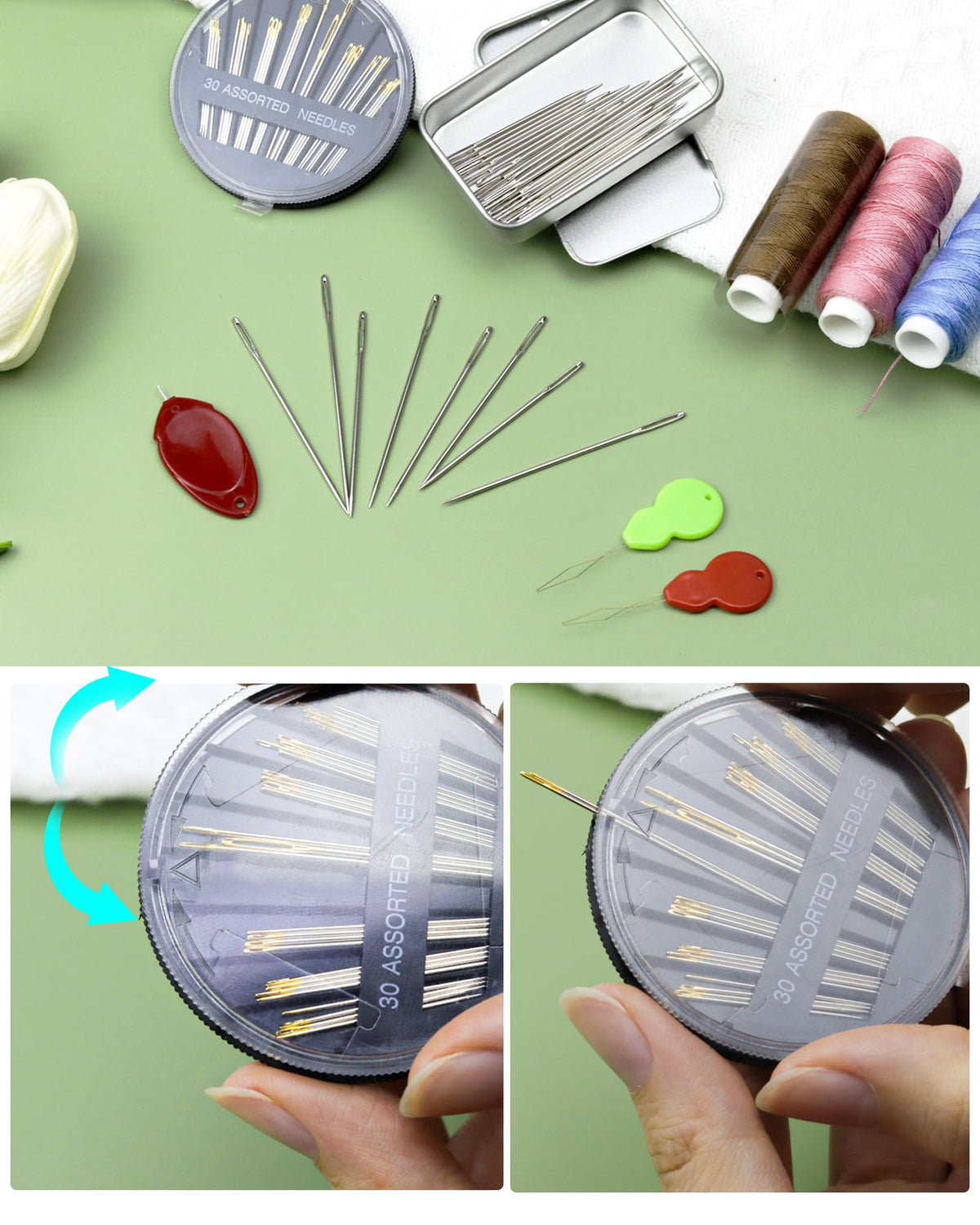 70 PCS Hand Sewing Needles Set, Quilting & Embroidery Needles with Large Eye & Threaders, 12 Sizes Stainless Steel