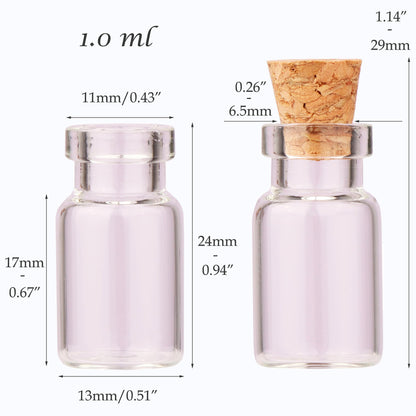 100pcs 1ml Small Mini Glass Bottles Jars with Cork Stoppers Tiny Vials for DIY Art Crafts Wedding Favors
