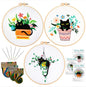 3 Sets Cute Cat Embroidery Kit for Adults Beginners, Stamped Cross Stitch Starter Kits Include Needlepoint Cloth Hoops Needles Threads and Instruction