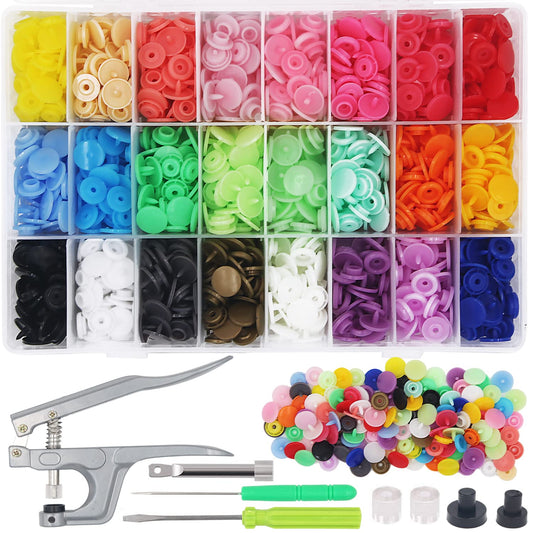 1440Pcs Plastic Snap Buttons No-Sew Snap Fasteners T5 Snaps with Snaps Pliers Kit for Clothing Sewing,Rain Coat,Bibs,Clothes Crafting(24 Colors,360Sets)