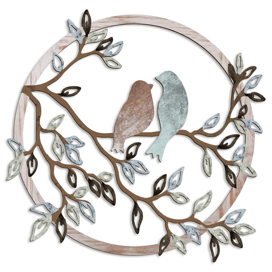 Metal Wall Art Bird on Tree Branch Silhouette Bird Art Decor for Living Room Garden Bedroom Office Home Wall Housewarming Party Decor(Fresh Color)