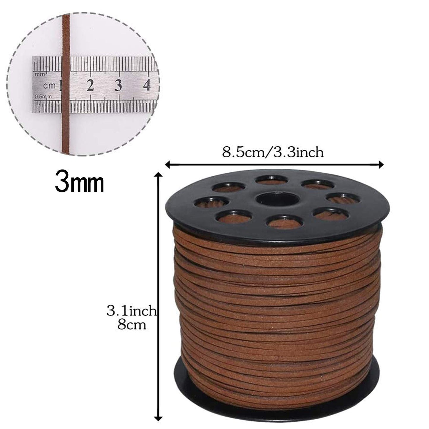 3mm x100 Yards Coffee Suede Cord Suede Lace Faux Leather Cord with Roll Spool for Bracelet Necklace Beading DIY Handmade Crafts