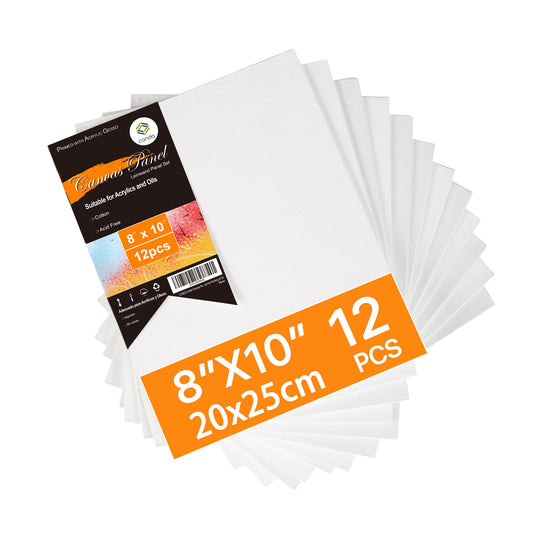Canvas Boards for Painting, 8 x 10 inch, 12 Pack, 100% Cotton Canvas Panels, White Blank Canvases, Primed, Acid-Free, Artist Quality for Acrylic, Pouring Watercolor & Oil Painting