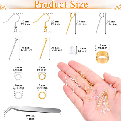 Hypoallergenic Earring Making Kit,   2000Pcs Earring Making Supplies Kit with Hypoallergenic Hooks, Earring Findings, Backs, Pins Jump Rings for Jewelry Making Supplies