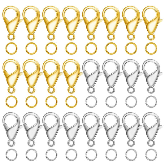 300 pcs Lobster Clasps and Open Jump Rings Set, Jewelry Clasps Lobster Claw Clasps for Jewelry Making Findings&Bracelets Stocking Stuffers Christmas Gifts(Gold, Silver)