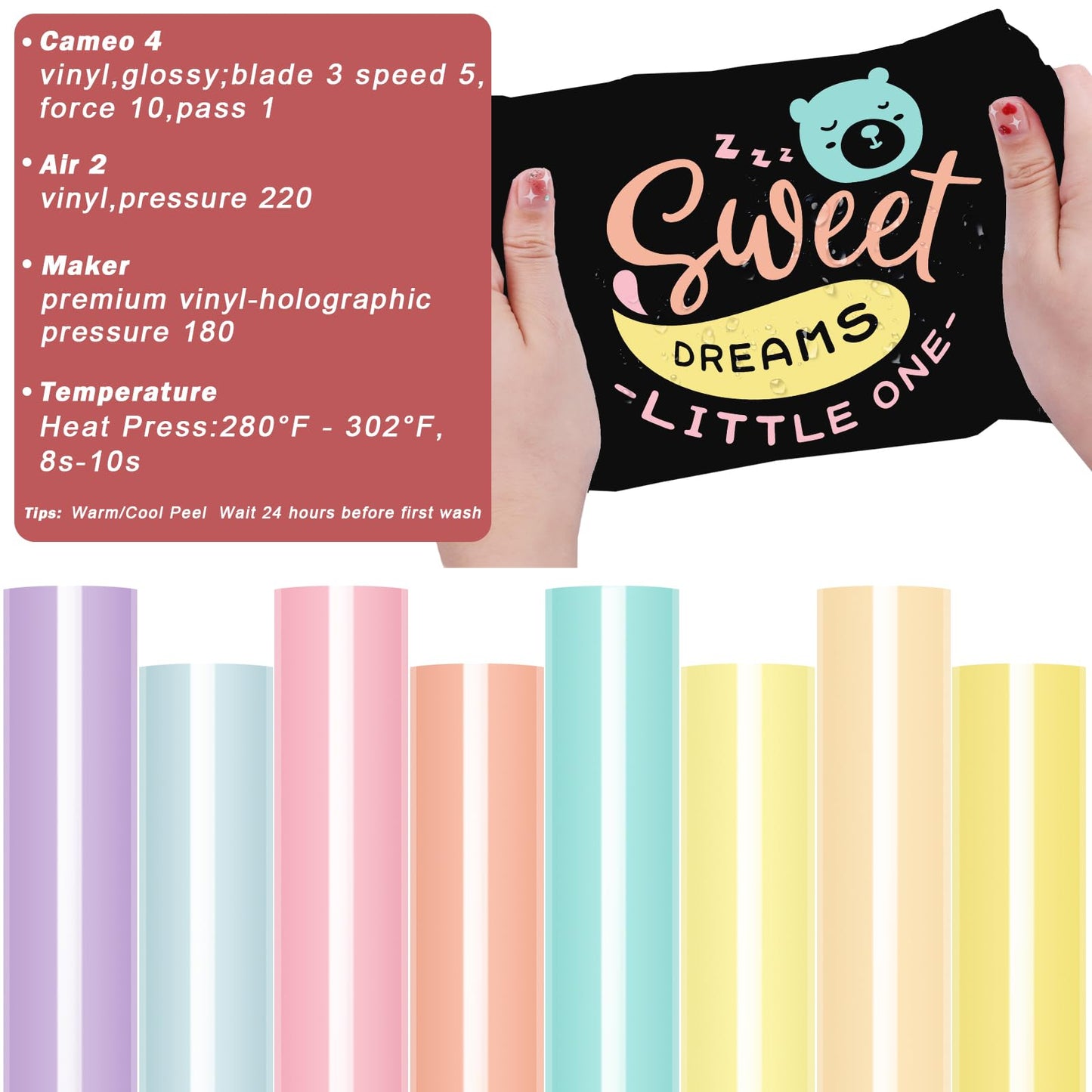 Pastel Iron on Vinyl Boho Heat Transfer Vinyl Bundle 12 X 10 in, 8 Assorted Pastel HTV for T-Shirts,Garment, Easy to Cut & Transfer