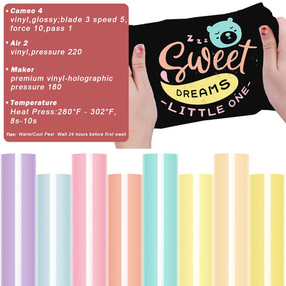 Pastel Iron on Vinyl Boho Heat Transfer Vinyl Bundle 12 X 10 in, 8 Assorted Pastel HTV for T-Shirts,Garment, Easy to Cut & Transfer