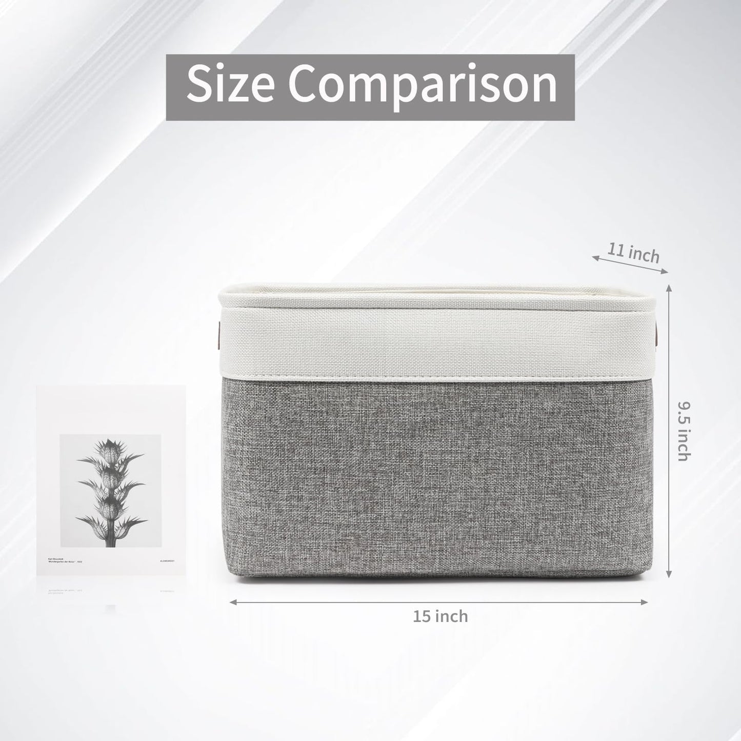 Storage Bins Large Fabric Storage Baskets for Shelves 3 Pack, Decorative Linen Closet Baskets with Handles for Organizing, Shelf, Clothes, Home, Office, 15x11x9.5Inches (Grey&White)