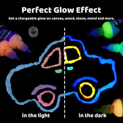 Glow in The Dark Paint, Glow Paint Set of 12 Bright Colors 30ml/1oz, Long Lasting Glow Fluorescent Perfect for Art Painting, DIY projects, Easter, Halloween, and Christmas Decorations
