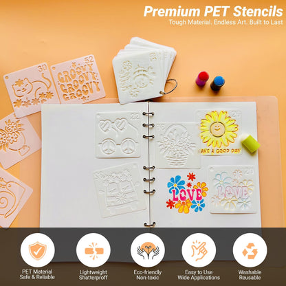 Stencils for Painting, Hippie Style Stencils for Crafts Reusable, 3 Inch Plastic Stencils for Painting on Wood Wall Canvas Fabric, Small Stencils for DIY Project & Home Decor