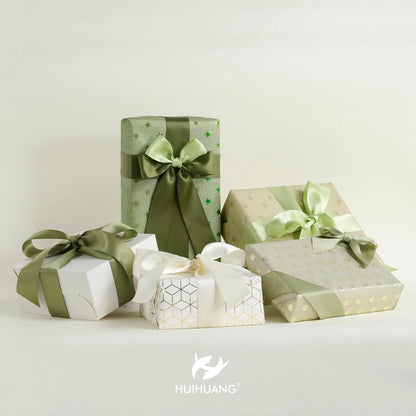 Green Satin Ribbon 1-1/2 inch Ivory/Sage Green/Dusty Sage/Moss Green Double Face Satin Ribbons for Flower Bouquet, Gift Wrapping, Bows, Crafts, Eternal Rose- Total 30 Yards