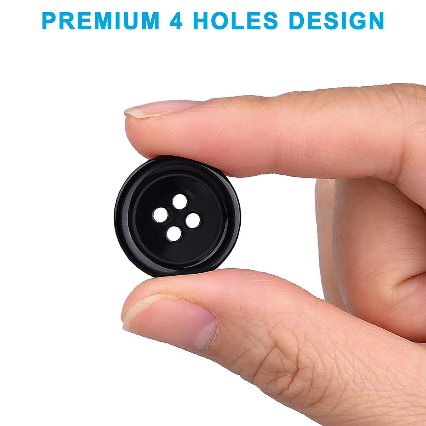 100 Pcs Premium Mixed Resin Sewing Buttons, kidoom Eco-Friendly 4-Hole Craft Buttons, 5 Sizes of Black Buttons Suitable for Sewing, DIY and Holiday Decoration(Black & White)