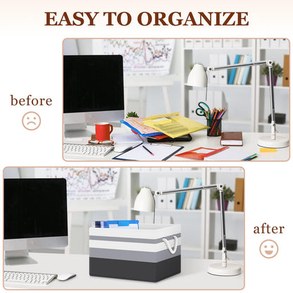 Collapsible Storage Basket - Large Storage Boxes With Rope Handles, Clothes Organizer, Gradient Grey, Pack of 3