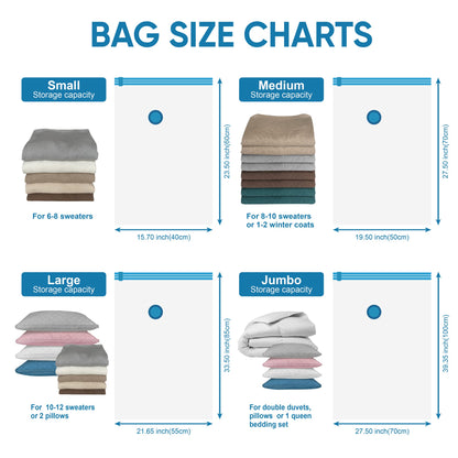 Space Saver Vacuum Storage Bags, 6 Pack Large Space Saver Bags with Pump, Storage Vacuum Sealed Bags for Clothes, Comforters, Blankets, Bedding (Large)