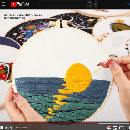 Embroidery Kits for Beginners Adults, Stamped Cross Stitch kits for Adult Beginners Embroidery Starter Kit with Pattern, 3 Embroidery Hoop and Fabric, Needles Threads (Attached Teaching Video QR Code)