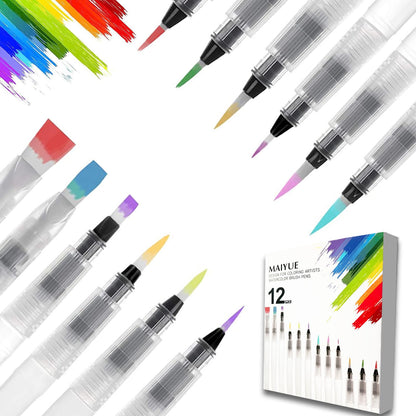 12 PCS Watercolour Brush Pens, Refillable Ink and Water Brush Pens for Paints, Artists, Painting, Calligraphy