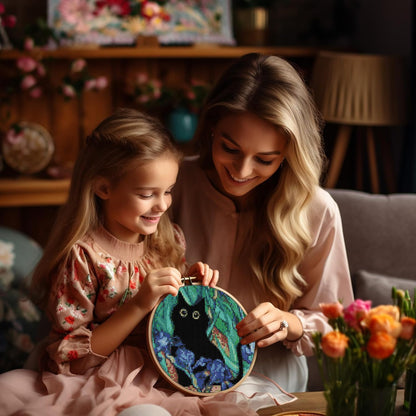 4 Pack Stamped Cross Stitch Kits with Frame - Black Cat Flower Starry Sky Moon Embroidery Kits for Beginners Adults,11 CT Patterns Dimensions Counted Cross Stitch Kits Arts Craft Kits 7.8 x 7.8 inch