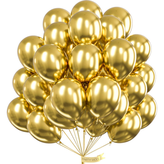PartyWoo Metallic Gold Balloons 50 pcs 12 Inch Chrome Gold Balloons for Graduation Baby Shower Gender Reveal Christmas Wedding New Year Anniversaries Birthday Party Decorations Gold-G101