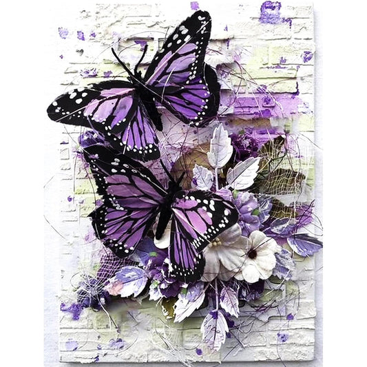 Butterfly Diaomnd Painting Kits for Adults DIY 5D Round Full Drill Butterfly Flowers Diamond Art Adult Diamond Painting Very Suitable for Home Leisure and Wall Decoration 11.8x15.7 (Inches)