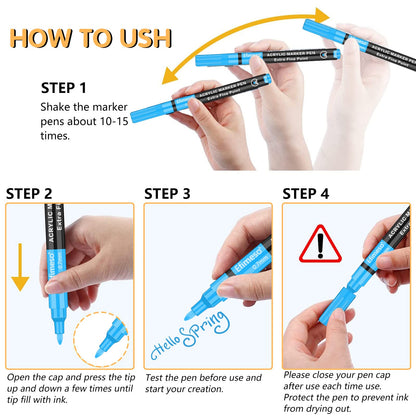 Acrylic Paint Pens, 60 Colors Acrylic Paint Marker, 0.7mm Extra Fine Paint Pens for Canvas, Rock Painting, Wood, Glass, Metal, Ceramic, stone