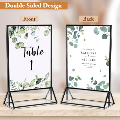 6 Pack 5x7 Inch Clear Acrylic Sign Holders, Double-Sided Black Display Stand Picture Frames for Table Numbers, Menus, Flyers, Weddings, and Offices