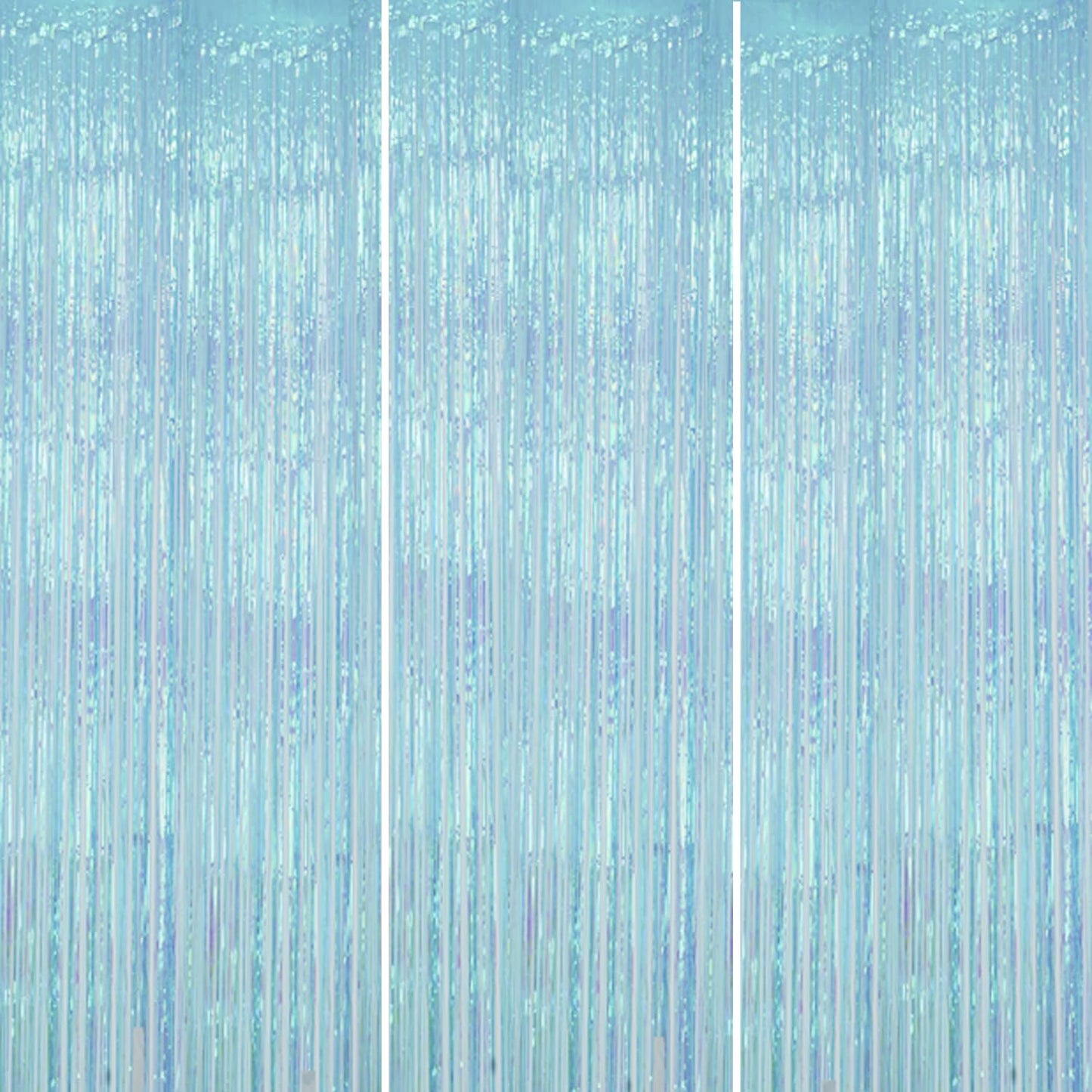 3 Pack Foil Fringe Backdrop - Transparent Blue Shiny Tinsel Curtains for Party Decoration/Photo Booth Props - 3.3x8.2FT Metallic Foil Backdrop for Birthday, Wedding, Graduation, Christmas