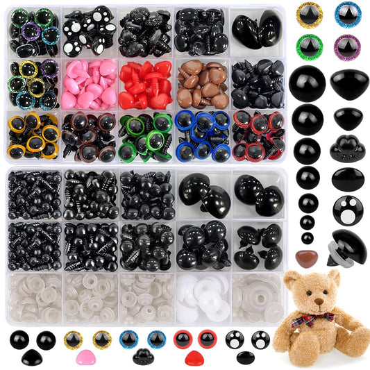 700PCS Safety Eyes for Crochet,6-22mmColorful Glitter Noses with Washers Stuffed Animals Amigurumi Craft Doll Making Teddy Bear Toy