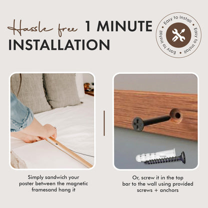 Magnetic Poster Hanger 18” Poster Frame with Strong Magnets, Complete Hanging Kit for Posters, Art, Maps, and More, Fits 18x18, 18x20, 18x24, and 18x30, Teak Wood