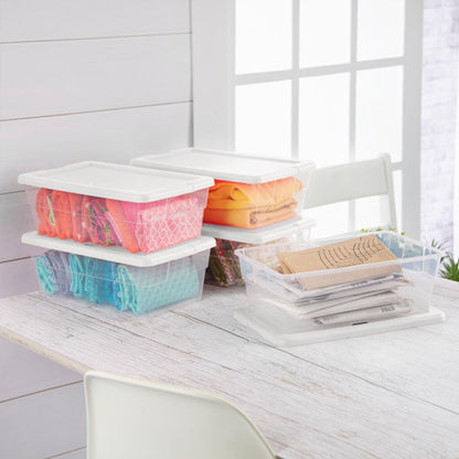 12-Pack Storage Box, Stackable Clear Plastic Bins with Snap-On Lids, 6 Quart