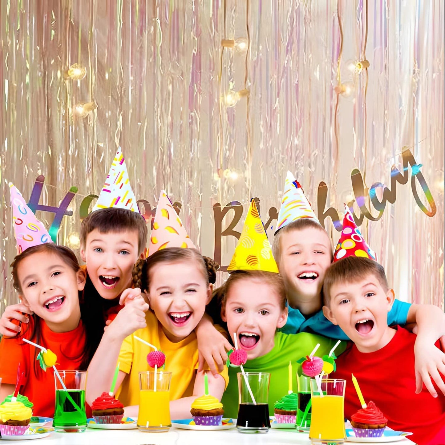 Party Decorations Iridescent Foil Fringe Backdrops - 2 Pack 3.2 x 6.5 ft Holographic Tinsel Photo Booths Pros Streamer Curtains for Easter Girl Birthdays Engagement Unicorn Parties - Clear