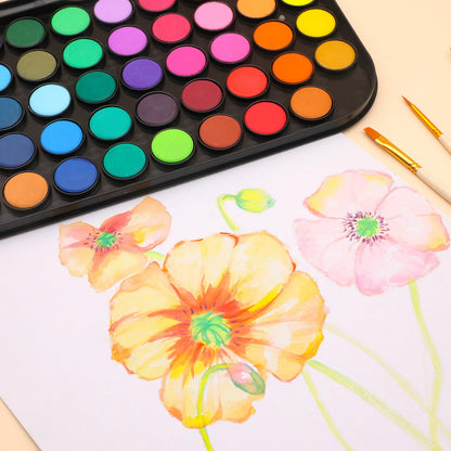 48 Colors Watercolor Cake Set with 3 Brushes, Washable, Travel Design, Perfect for Card Making, Illustrations, Painting, Calligraphy