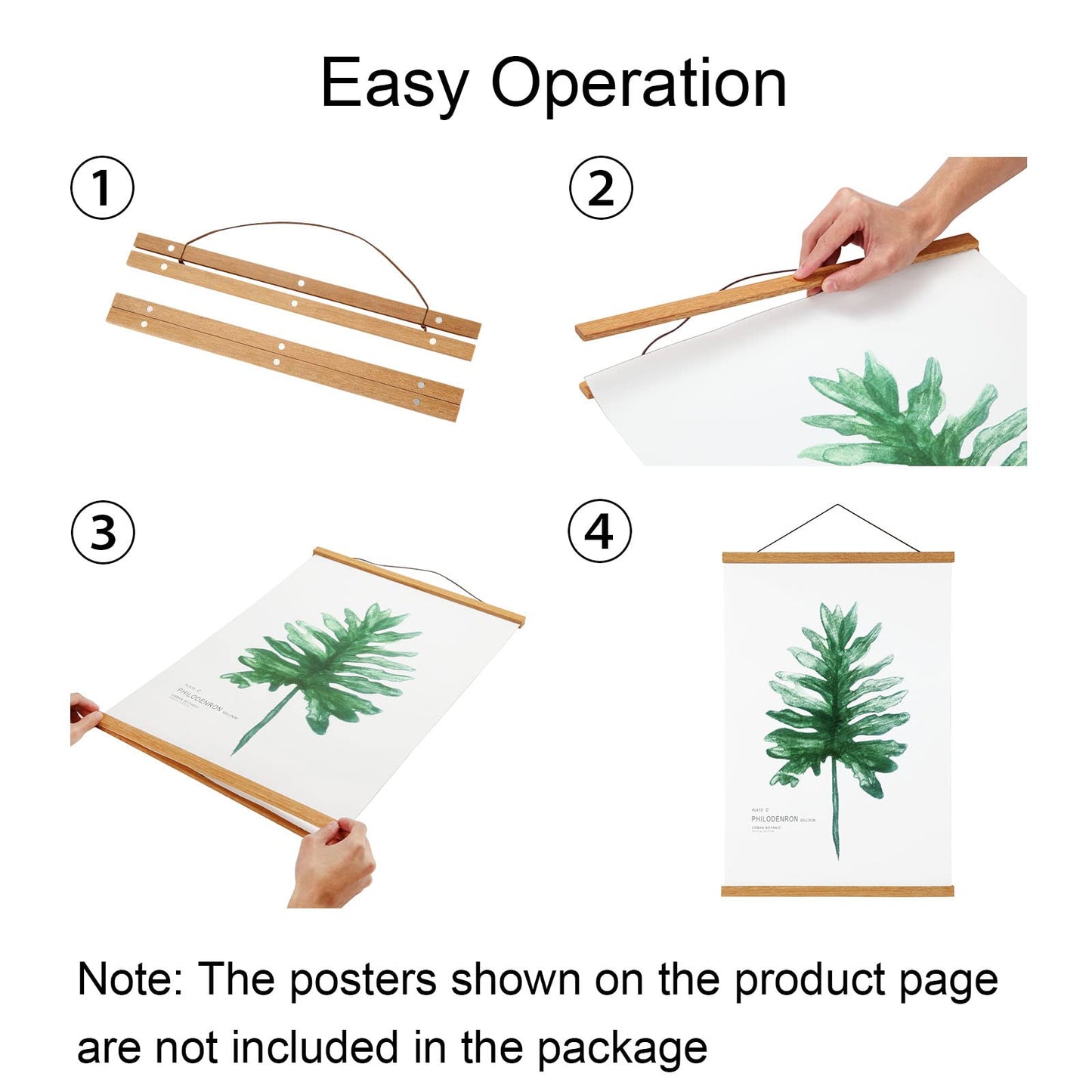 Magnetic Poster Hanger Frame, 12x16 12x18 12x24 Teak Wood Magnet Poster Frame for Posters, Prints, Photos, Pictures, Maps, Scrolls, and Canvas Artwork