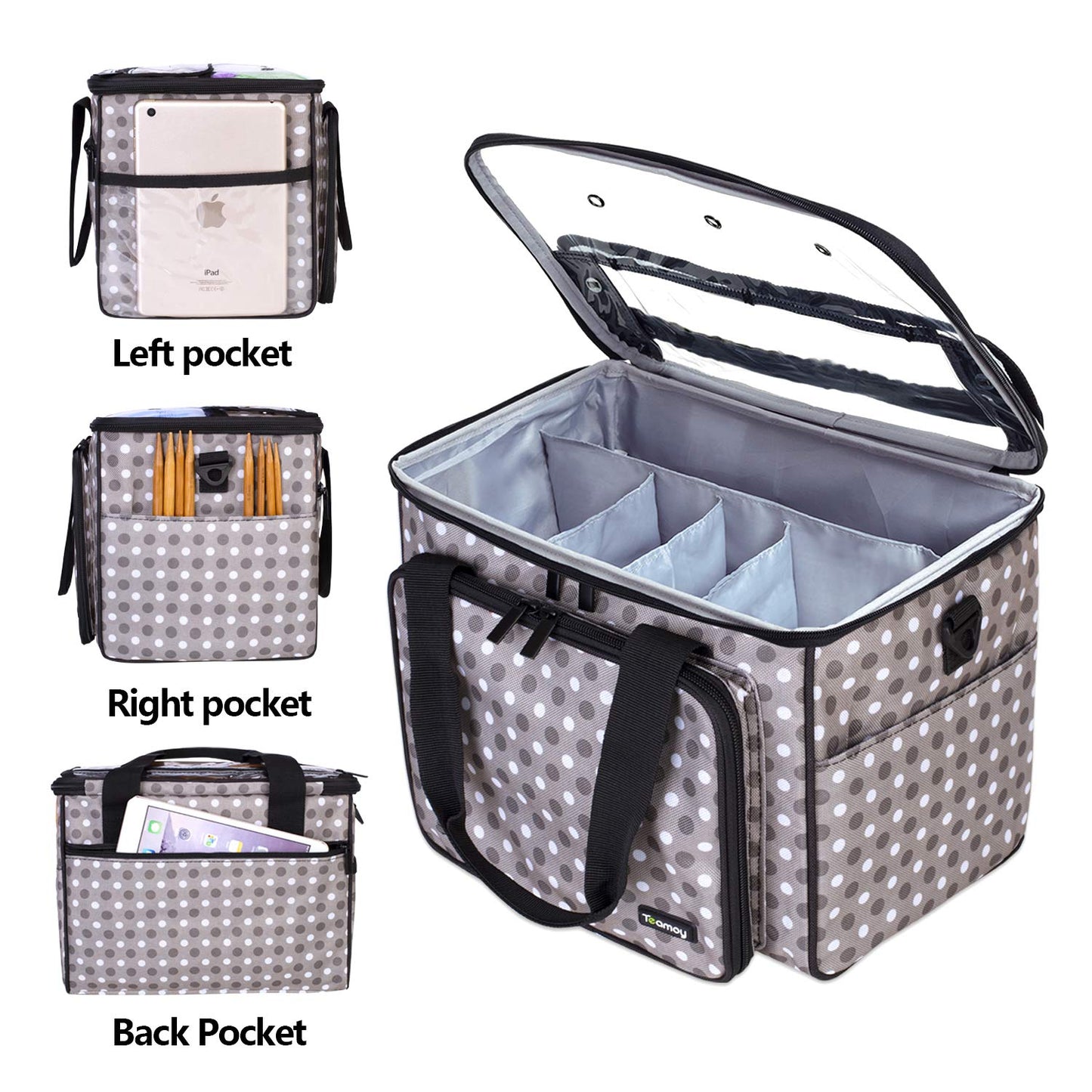 Knitting Bag, Yarn Storage Tote with Inner Divider for Yarn and Unfinished Project, High Capacity, Easy to Carry Crochet Hooks, Knitting Needles and Accessories-No Accessories Included