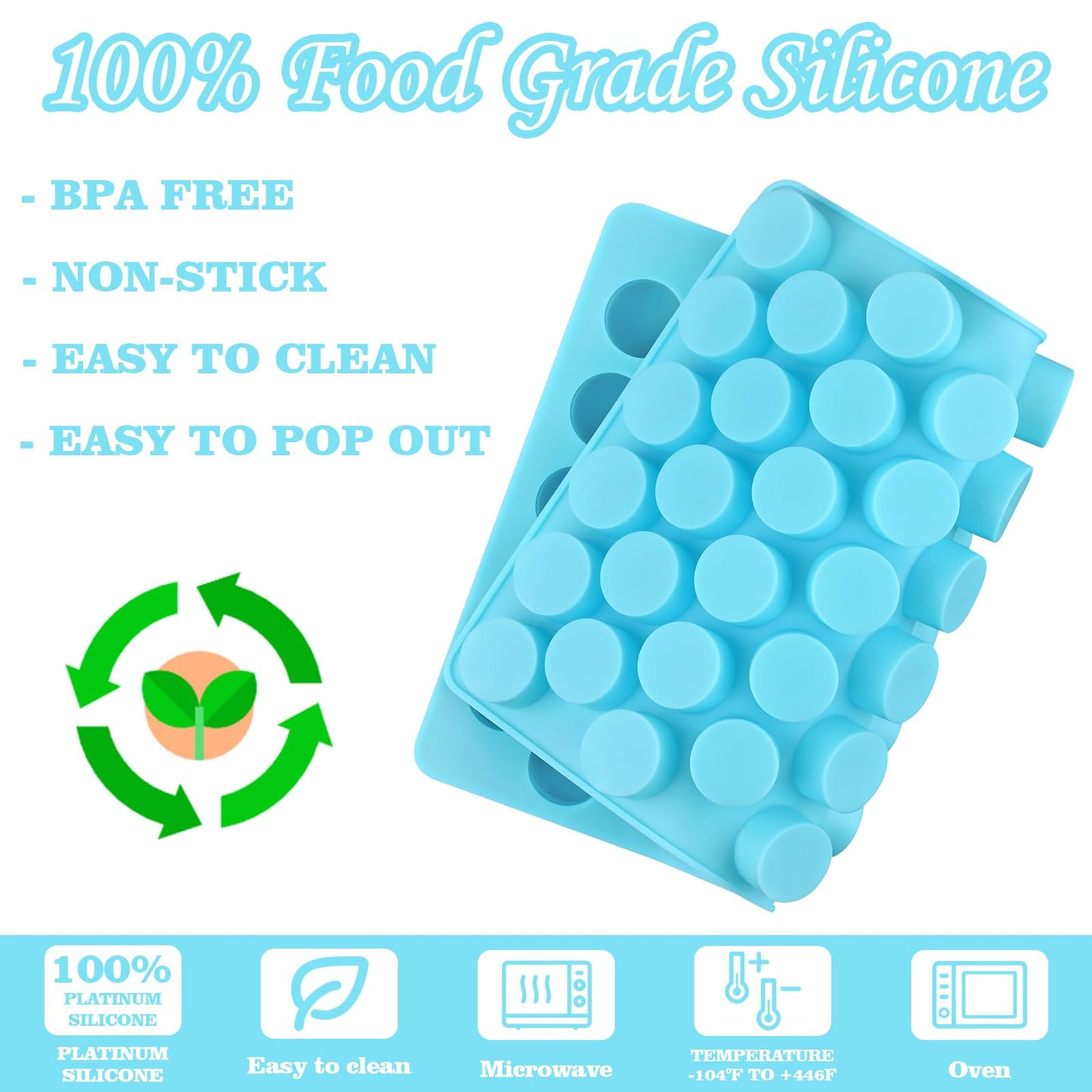 Round Candy Molds Silicone, 220 Cavities Mini Cylinder Molds for Chocolate, Hard Candy, Gummy, Ganache, Ice Cubes, Set of 4 with 2 Droppers