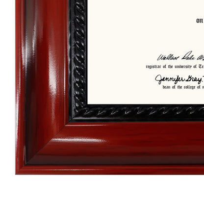 Solid Wood Diploma Degree Frame for 8.5x11 Certificates,Cherry Finish with Intricate Black Rope Detail,UV Protection Acrylic