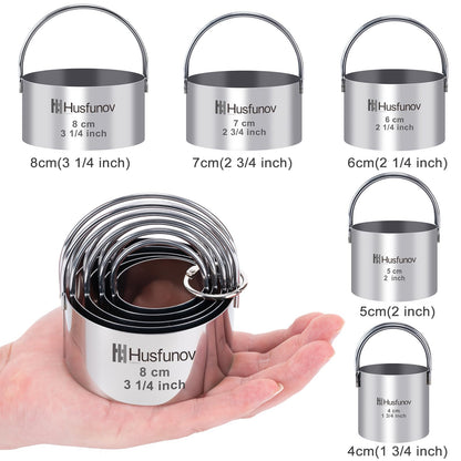 Biscuit Cutter Set Round Cookie Cutters with Handle 5 Pieces Stainless Steel Circle Professional Baking Dough Tools for Cake